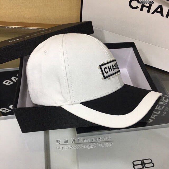 Chanel新品女士帽子 香奈兒珍珠拼接黑白鴨舌帽棒球帽  mm1415